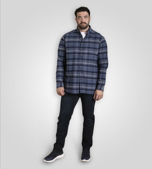 D555 Shrewsbury Long Sleeve with Chest Pocket Blue/Navy Check - Chemises - Chemises Grandes Tailles Hommes