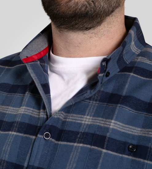 D555 Shrewsbury Long Sleeve with Chest Pocket Blue/Navy Check - Chemises - Chemises Grandes Tailles Hommes