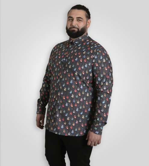 D555 Wakefield Long Sleeve AOP Guitar Printed Shirt Grey - Chemises - Chemises Grandes Tailles Hommes