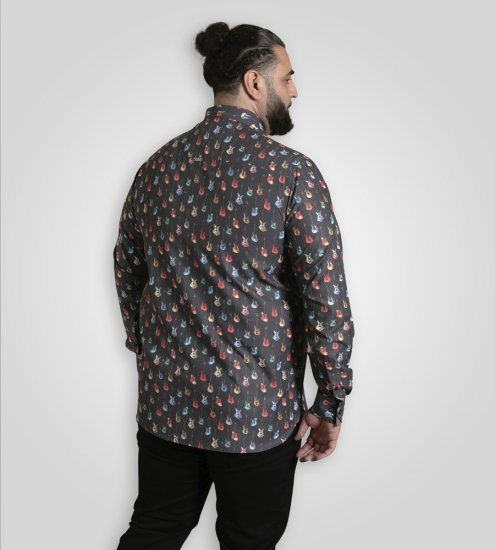 D555 Wakefield Long Sleeve AOP Guitar Printed Shirt Grey - Chemises - Chemises Grandes Tailles Hommes