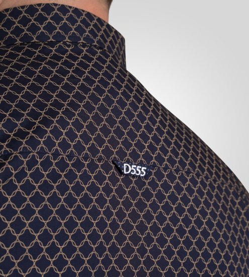 D555 Sheffield Long Sleeve AOP Micro Gold Shirt Navy - Chemises - Chemises Grandes Tailles Hommes