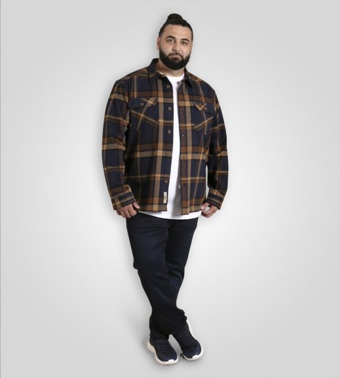 D555 Aldershot Long Sleeve Heavy Shacket Overshirt Tan/Navy Check - Chemises - Chemises Grandes Tailles Hommes
