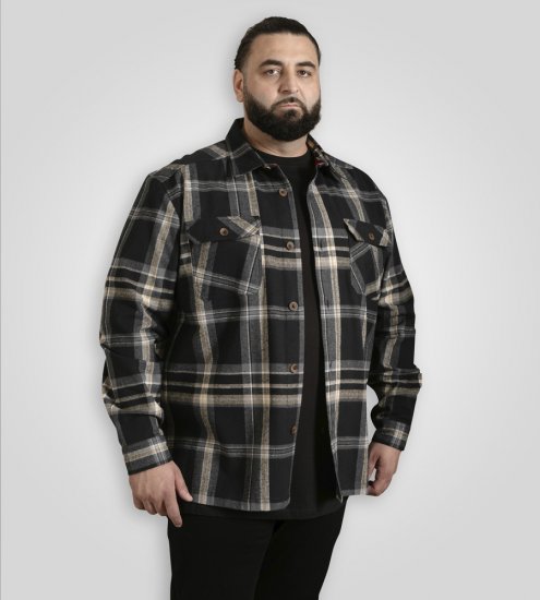 D555 Falkirk Long Sleeve Heavy Shacket Overshirt Black/Grey TALL SIZES - Chemises - Chemises Grandes Tailles Hommes