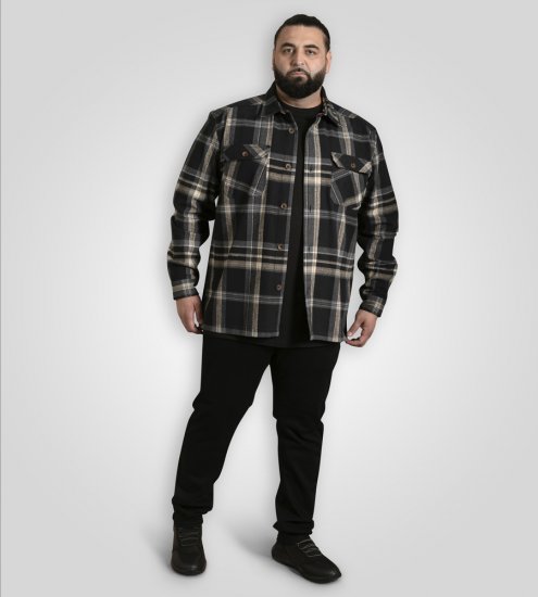 D555 Falkirk Long Sleeve Heavy Shacket Overshirt Black/Grey TALL SIZES - Chemises - Chemises Grandes Tailles Hommes