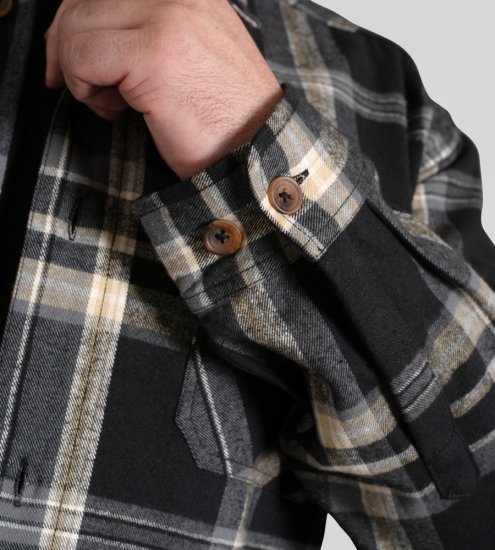 D555 Falkirk Long Sleeve Heavy Shacket Overshirt Black/Grey TALL SIZES - Chemises - Chemises Grandes Tailles Hommes