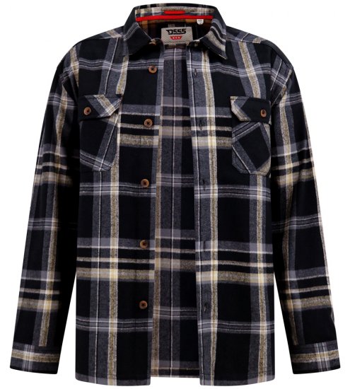 D555 Falkirk Long Sleeve Heavy Shacket Overshirt Black/Grey TALL SIZES - Chemises - Chemises Grandes Tailles Hommes