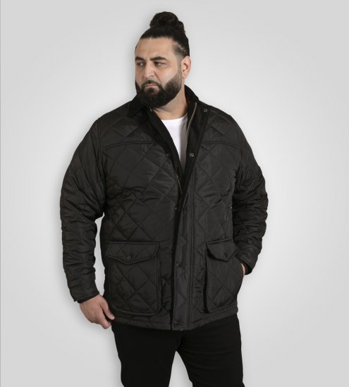 D555 Harborough Quilted Jacket with Corduroy Collar Black - Vestes - Vestes homme grandes tailles