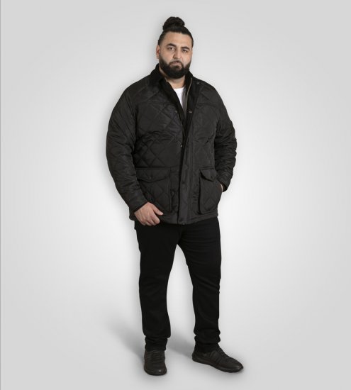 D555 Harborough Quilted Jacket with Corduroy Collar Black - Vestes - Vestes homme grandes tailles