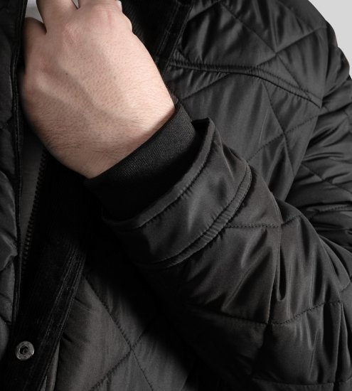 D555 Harborough Quilted Jacket with Corduroy Collar Black - Vestes - Vestes homme grandes tailles