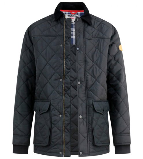 D555 Harborough Quilted Jacket with Corduroy Collar Black - Vestes - Vestes homme grandes tailles