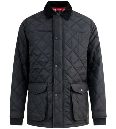 D555 Harborough Quilted Jacket with Corduroy Collar Black - Vestes - Vestes homme grandes tailles
