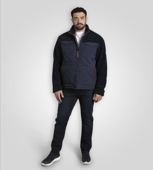 D555 Northampton Hybrid Sherpa Quilted Micro Fleece Jacket Navy - Vestes - Vestes homme grandes tailles