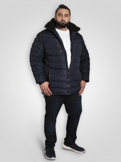 D555 Workington Veste Matelassée À Capuche Avec Doublure Sherpa Bleu Marine - Vestes - Vestes homme grandes tailles