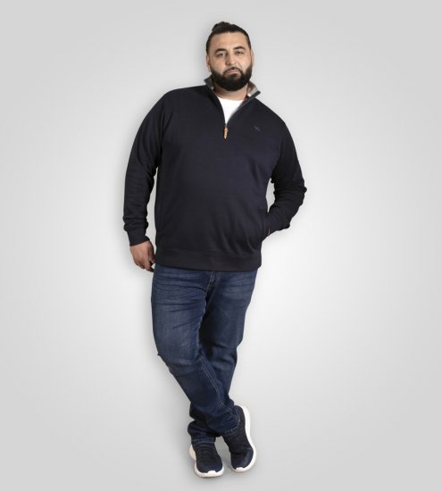 D555 Russel Zip Through Fleece Sweatshirt with Chest Embroidery Navy - Sweatshirts & hoodies - Sweatshirts/Hoodies grande taille homme