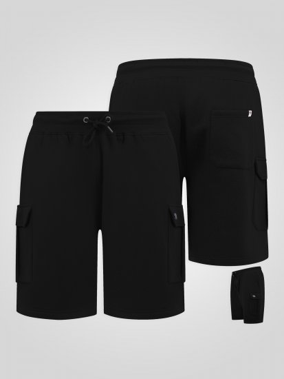 D555 Robinson 1 Short Fleece Cargo avec Taille Élastique Noir - Pantalons/shorts de survêtement - Survêtement/jogging grandes tailles