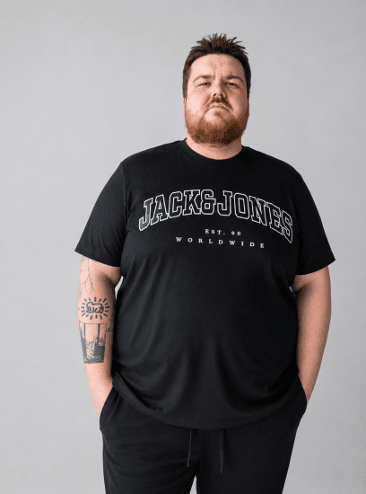 Jack & Jones CALEB VARSITY O-Neck T-Shirt Black - T-shirts - T-shirts Homme Grande Taille