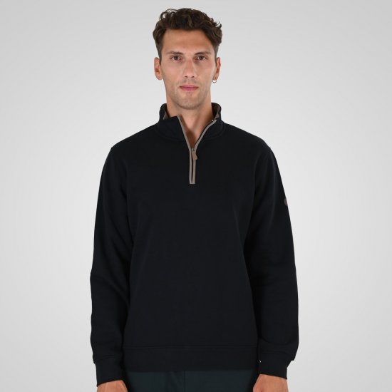 Double Outfitters MTOP-1163 Sweat-shirt col zippé Noir - Sweatshirts & hoodies - Sweatshirts/Hoodies grande taille homme