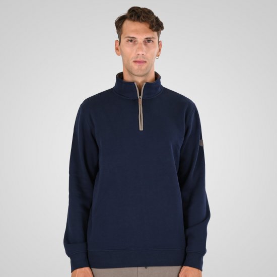 Double Outfitters MTOP-1163 Sweat-shirt col zippé Bleu marine - Sweatshirts & hoodies - Sweatshirts/Hoodies grande taille homme