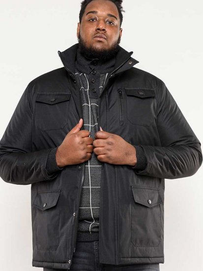 D555 Fargo Five Pocket Jacket With Ribbed Neck and Inner Quilting Black - Vestes - Vestes homme grandes tailles