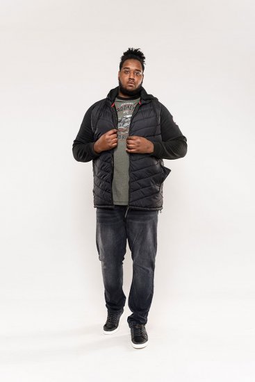 D555 Thorpe Hooded Quilted Jacket With Fleece Sleeves And Removable Fleece Hood - Vestes - Vestes homme grandes tailles