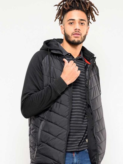 D555 Thorpe Hooded Quilted Jacket With Fleece Sleeves And Removable Fleece Hood - Vestes - Vestes homme grandes tailles