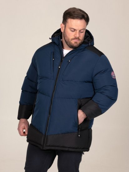 D555 Hank Ripstop Contrast Panelled Padded Hooded Jacket Bleu marine - Vestes - Vestes homme grandes tailles