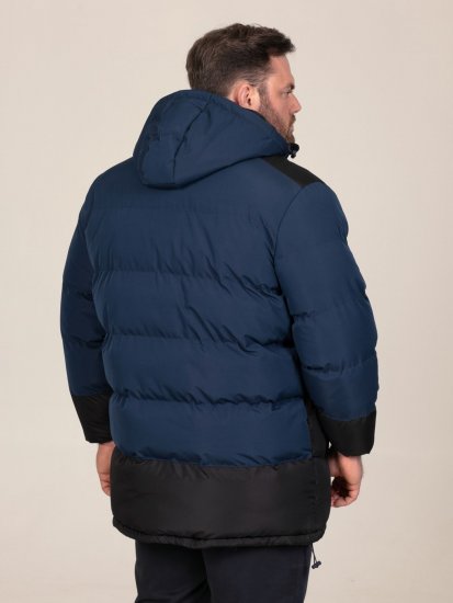D555 Hank Ripstop Contrast Panelled Padded Hooded Jacket Bleu marine - Vestes - Vestes homme grandes tailles