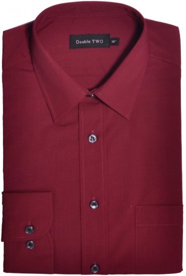 Double TWO Classic Easy Care Long Sleeve Burgundy - Chemises - Chemises Grandes Tailles Hommes