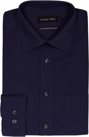 Double TWO Non-Iron Poplin Long Sleeve Navy - Chemises - Chemises Grandes Tailles Hommes