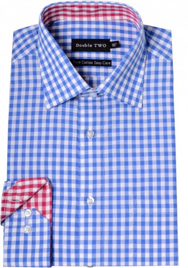 Double TWO Formal Shirt 3577 Blue L/S - Chemises - Chemises Grandes Tailles Hommes