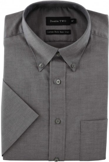 Double TWO Non-Iron Oxford Short Sleeve Grey - Chemises - Chemises Grandes Tailles Hommes
