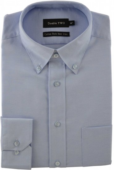 Double TWO Non-Iron Oxford Long Sleeve Blue - Chemises - Chemises Grandes Tailles Hommes