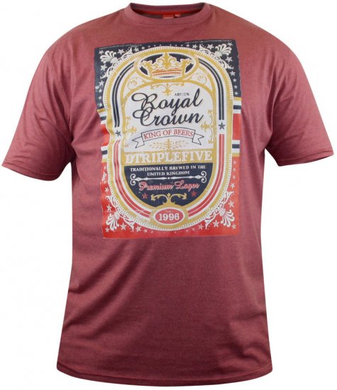 D555 Roderick Burgundy T-shirt - T-shirts - T-shirts Homme Grande Taille