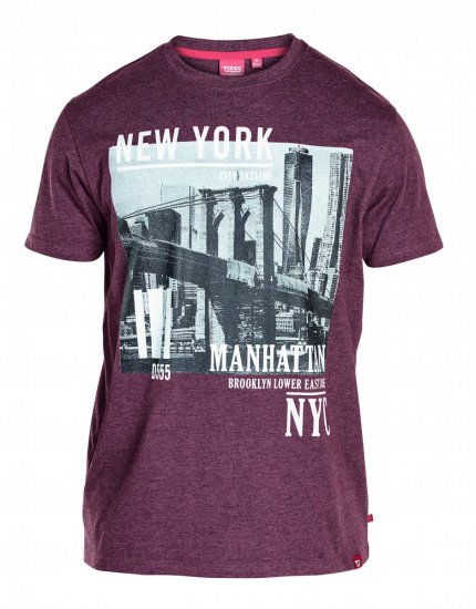 D555 Wesley New York T-Shirt Burgundy - T-shirts - T-shirts Homme Grande Taille
