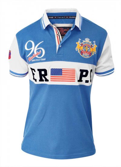 D555 ARYAN Florida Royal Racing Polo Blue/White - Polos - Polos homme grande taille