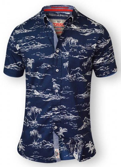 D555 NESTOR Hawaiian Print Shirt Navy - Chemises - Chemises Grandes Tailles Hommes
