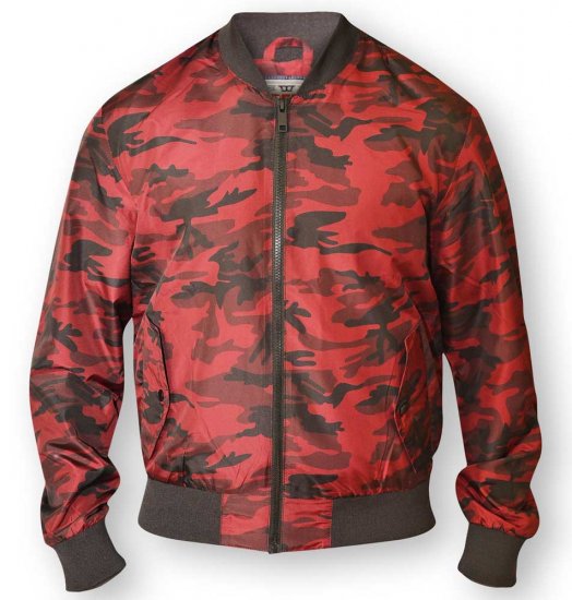 D555 CAMO Lined Camouflage Bomber Jacket Red - Vestes - Vestes homme grandes tailles
