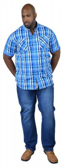 D555 EMANUEL Short Sleeve Turq & Blue Shirt - Chemises - Chemises Grandes Tailles Hommes