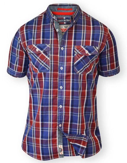 D555 ELIAS Short Sleeve Blue & Red Check Shirt - Chemises - Chemises Grandes Tailles Hommes