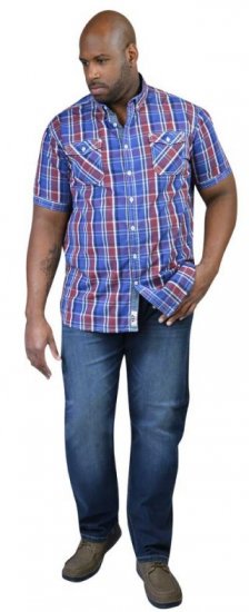 D555 ELIAS Short Sleeve Blue & Red Check Shirt - Chemises - Chemises Grandes Tailles Hommes