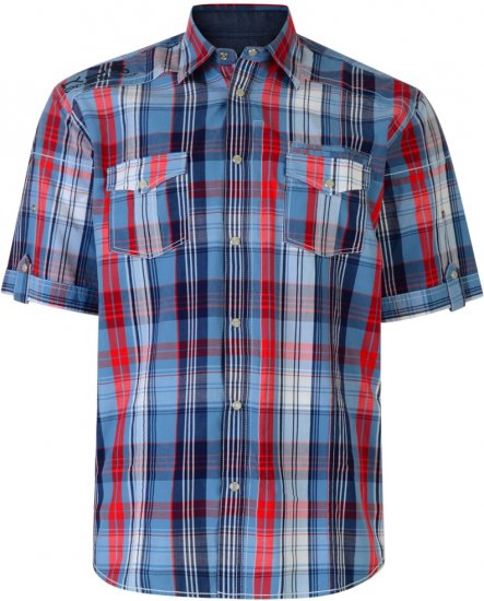 Kam Jeans Short Sleeve Check Shirt Blue - Chemises - Chemises Grandes Tailles Hommes