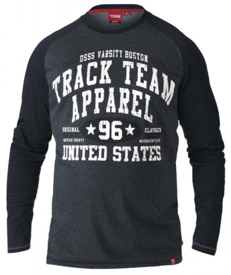 D555 KELTON Long Sleeve Raglan T-Shirt Charcoal/Black - T-shirts - T-shirts Homme Grande Taille