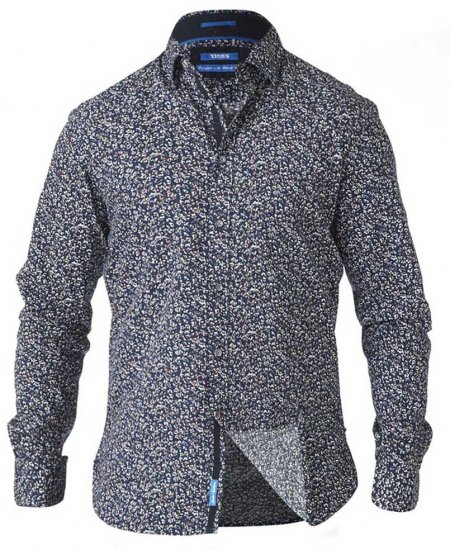 D555 Radcliff LS Printed Shirt Navy - Chemises - Chemises Grandes Tailles Hommes