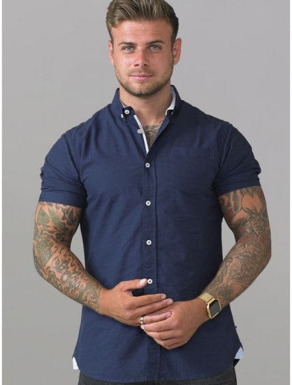 D555 Norman Short Sleeve Oxford Shirt Navy - Chemises - Chemises Grandes Tailles Hommes