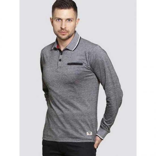 D555 Brockville Long Sleeve Polo Grey - Polos - Polos homme grande taille