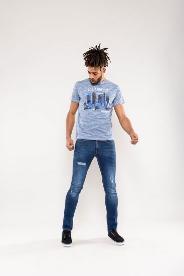 D555 Hobart LA Printed T-Shirt Blue - T-shirts - T-shirts Homme Grande Taille