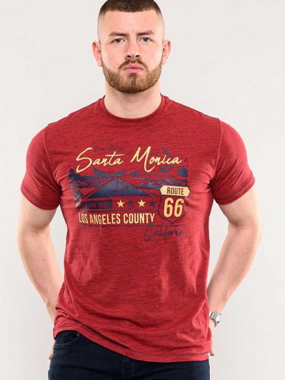 D555 Brisbane Santa Monica Route 66 Printed T-Shirt Red - T-shirts - T-shirts Homme Grande Taille