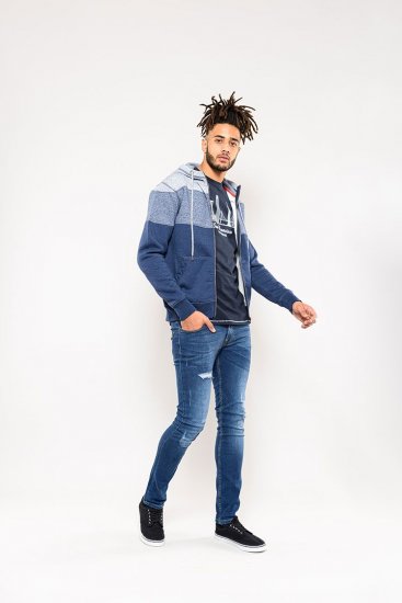 D555 Columbus Cut And Sew Panelled Zip Through Hoody Blue - Sweatshirts & hoodies - Sweatshirts/Hoodies grande taille homme