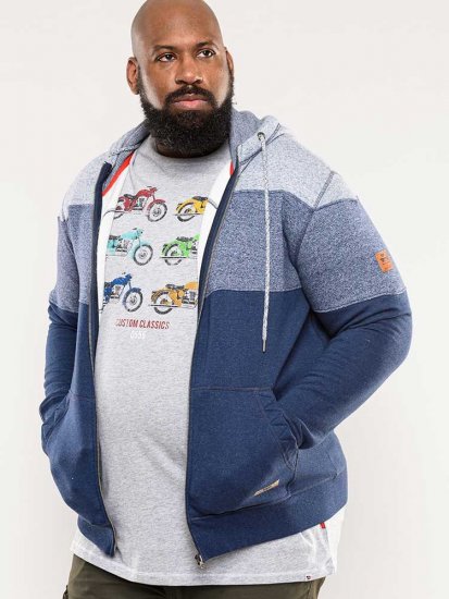 D555 Columbus Cut And Sew Panelled Zip Through Hoody Blue - Sweatshirts & hoodies - Sweatshirts/Hoodies grande taille homme