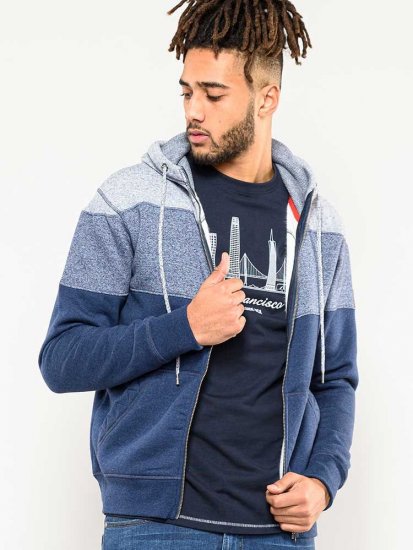 D555 Columbus Cut And Sew Panelled Zip Through Hoody Blue - Sweatshirts & hoodies - Sweatshirts/Hoodies grande taille homme